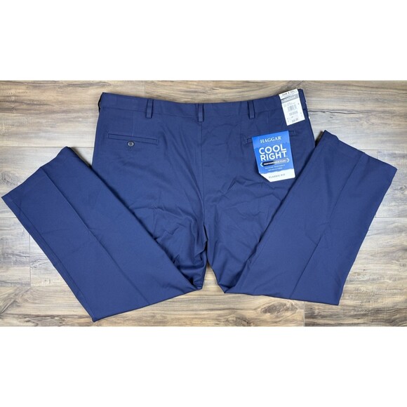 NEW Haggar Pants 44x30L Cool Right Performance Flex Wrinkle Free Blue Chino NWT - Picture 1 of 9